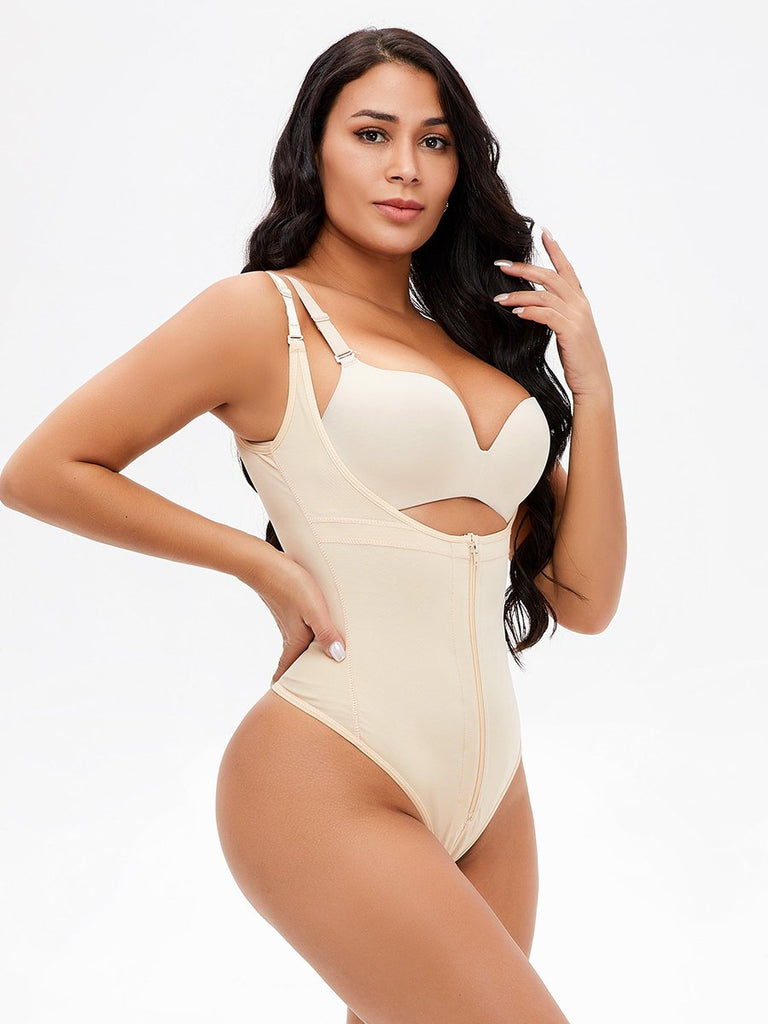 Woman Thong One Piece Buttoned Zip Body Shaper