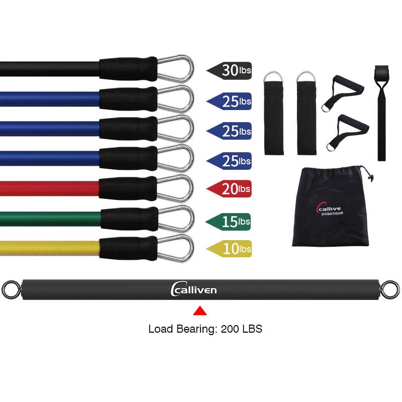 Calliven Pilates Bar Kit Resistance Band Portable Home Gym Workout Package Foot Loop Total Body