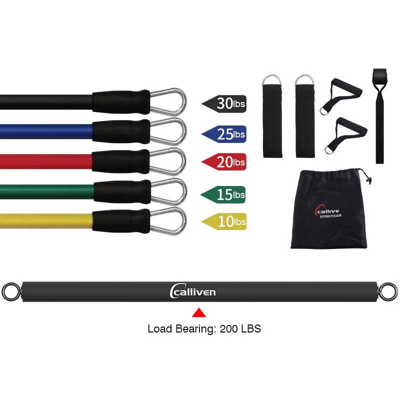 Calliven Pilates Bar Kit Resistance Band Portable Home Gym Workout Package Foot Loop Total Body