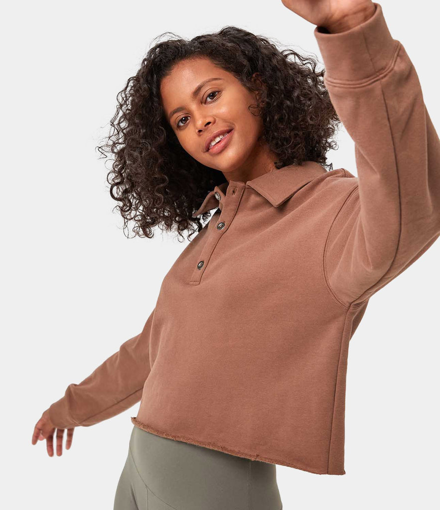 Solid Color Polo Sweatshirt