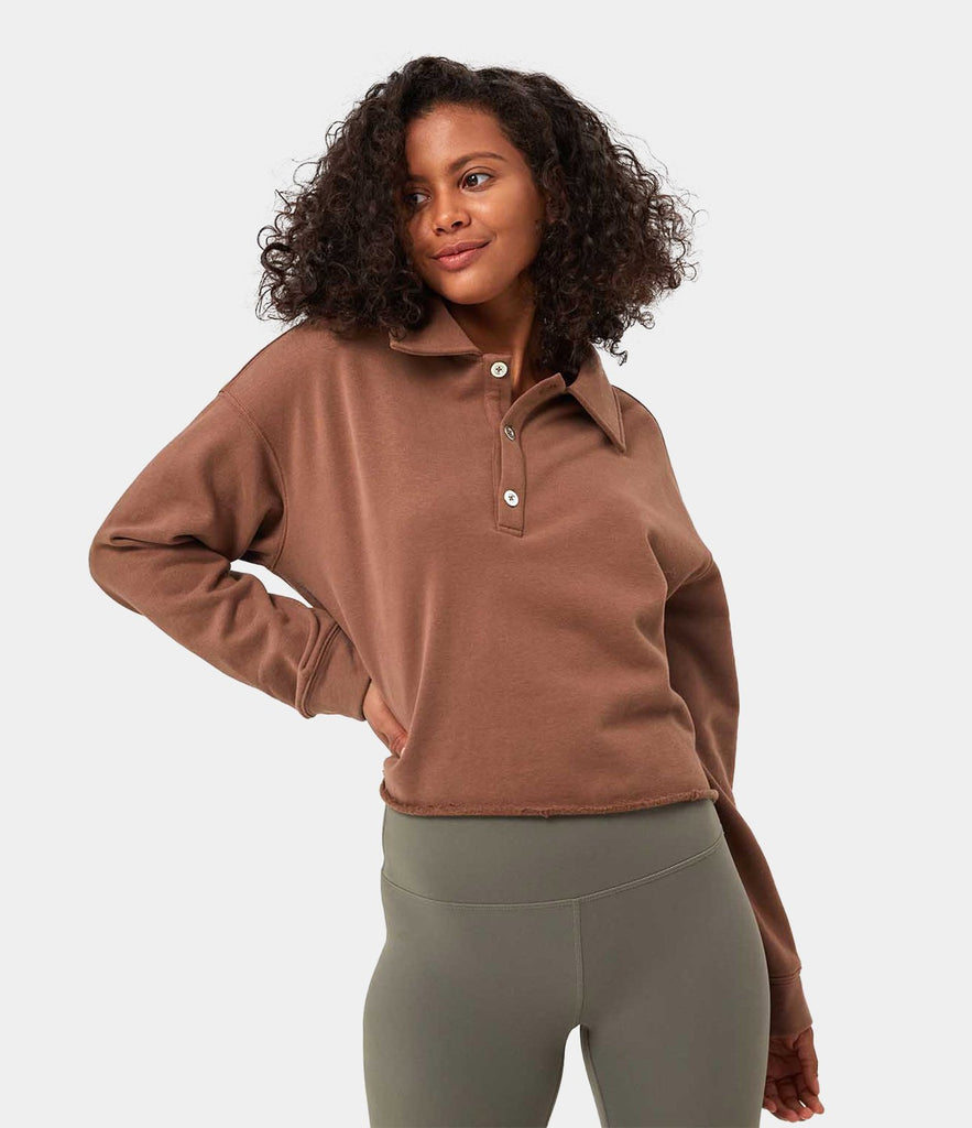 Solid Color Polo Sweatshirt