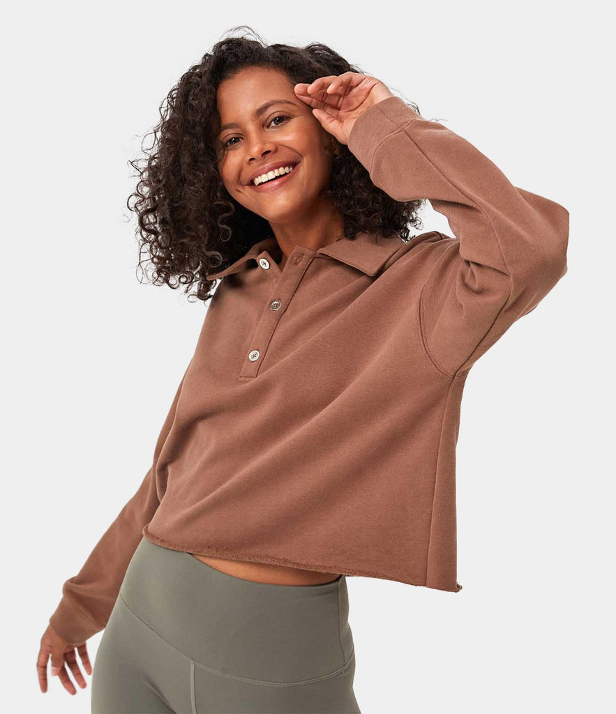 Solid Color Polo Sweatshirt